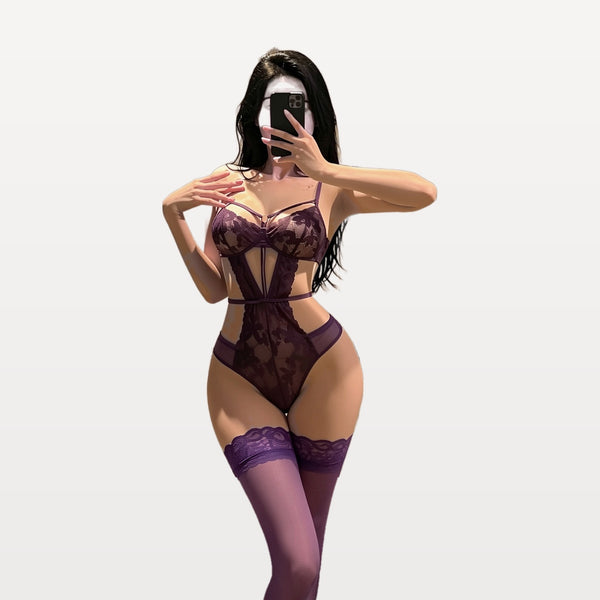 Sheer Floral Lace Cut-Out Bodysuit