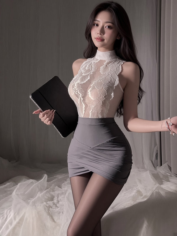 Lace Secretary Top & Pencil Skirt Role-Play Set