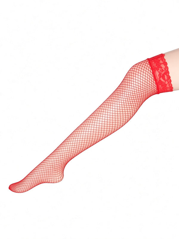 Lace-Top Fishnet Thigh-High Stockings