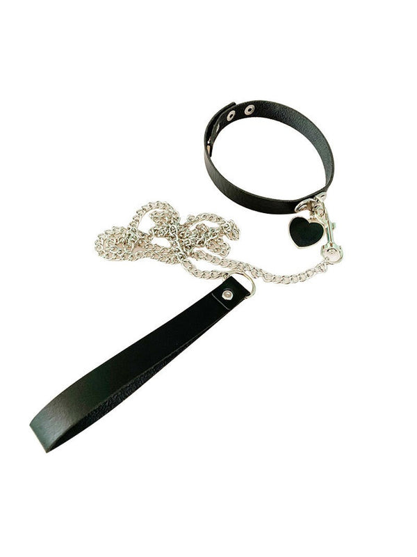 Heart Ring Choker with Leash Chain
